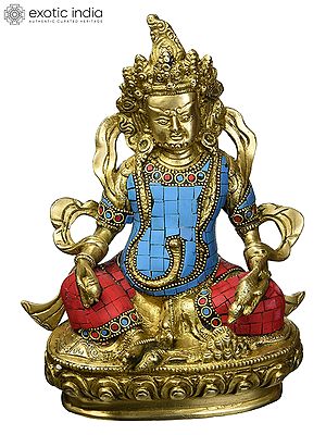 9" Tibetan Buddhist Deity Kubera In Brass | Handmade | Made In India