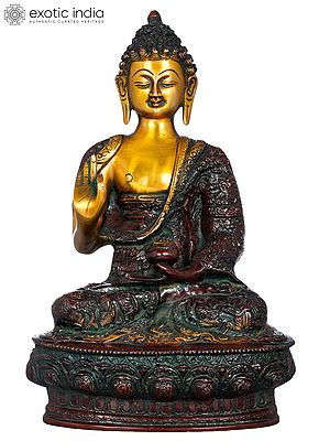 11" Tibetan Buddhist Deity Preaching Buddha In Brass | Handmade | Made In India