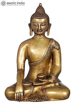 8" Tibetan Buddhist Deity Buddha in the Bhumi-Sparsha Mudra In Brass | Handmade | Made In India