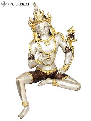 12" Edge of Desk Seated Goddess Tara - Tibetan Buddhist In Brass | Handmade | Made In India