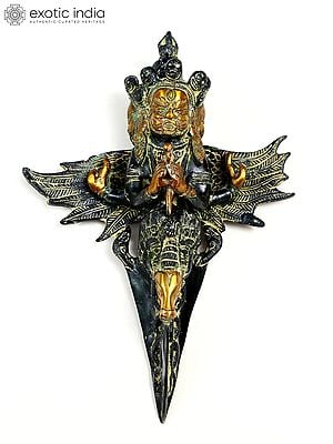 11" Three Headed Mahakala Brass Phurpa with Wings | Handmade Tibetan Buddhist Statue