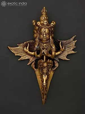 11" Three Headed Mahakala Brass Phurpa with Wings | Handmade Tibetan Buddhist Statue