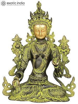 10" Goddess Green Tara Brass Statue | Handmade | Made in India