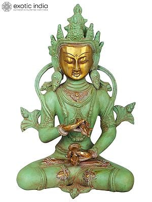 10" Tibetan Buddhist Bodhisattva Deity Vajrasattva - Holder of Thunderbolt and Bell In Brass | Handmade