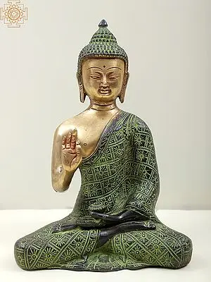 Tibetan Buddhist Lord Buddha Statue: 8" Brass in Preaching Pose