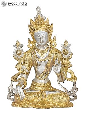 10" Seven Eyed Buddhist Goddess White Tara Brass Statue | Handmade