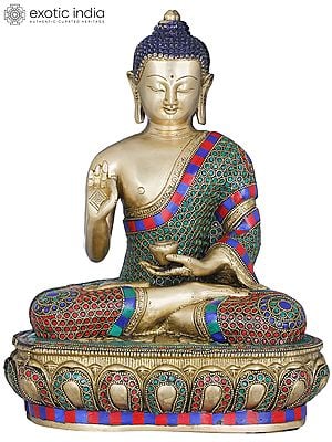 13" Lord Buddha Preaching His Dharma - Tibetan Buddhist In Brass | Handmade | Made In India