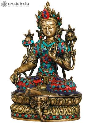 12" Tibetan Buddhist Deity Green Tara In Brass | Handmade | Made In India