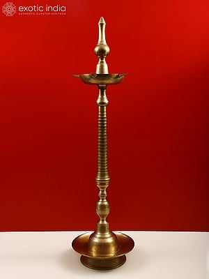 45" South Indian Large Wick Lamp in Brass | Handmade Diya for Puja