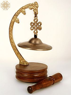 6" Endless Knot Gong On Dragon Stand In Brass | Handmade | Made In India