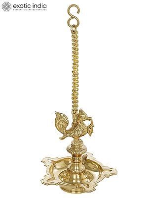 7" Roof Hanging Peacock Lamp in Brass | Handmade | Made in India