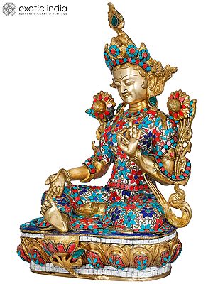 18" Tibetan Buddhist Goddess Green Tara In Brass | Handmade | Made In India