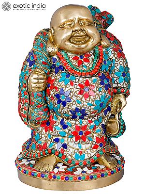 10" Laughing Buddha - Tibetan Buddhist In Brass | Handmade | Made In India