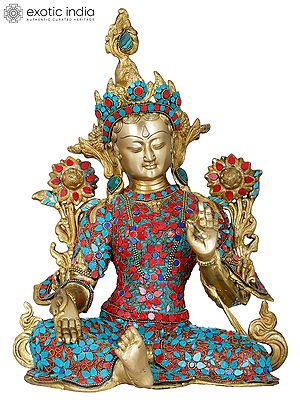 15" Saviour Goddess Green Tara - Tibetan Buddhist In Brass | Handmade | Made In India