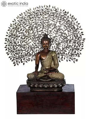 42" Padmasana Buddha Under Lifelike Bodhi Tree In Brass | Handmade | Made In India