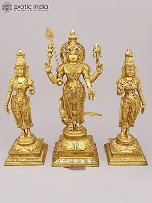 18" Karttikeya (Murugan) With Devasena And Valli In Brass | Handmade | Made In India