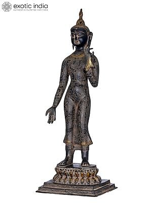 22" Tibetan Buddhist Standing Buddha In Brass | Handmade | Made In India