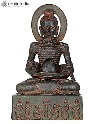 19" Emaciated Buddha Assuming Uddiyana Bandha, On Homage Pedestal In Brass | Handmade