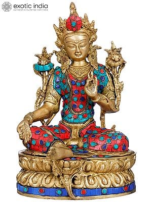 12" Tibetan Buddhist Goddess Green Tara In Brass | Handmade | Made In India