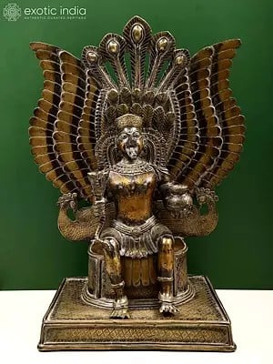 Garuda Seated on Peacock throne Holding a Amrit Kalasha and a Serpent in Hands