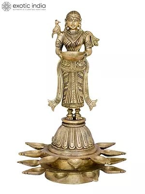 13" Nineteen Wicks Deepalakshmi on High Pedestal In Brass | Handmade | Made In India