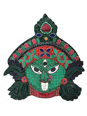 11" Devi Kali Wall Hanging Mask in Brass | Indian Handcrafted Idol