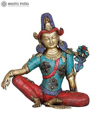 12" Tibetan Buddhist Seated Avalokiteshvara In Brass | Handmade | Made In India