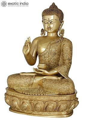 21" Lotus Seated Lord Buddha in Preaching Mudra In Brass | Handmade | Made In India