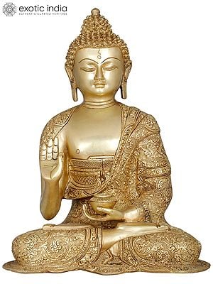 12" Tibetan Buddhist Lord Buddha Interpreting His Dharma | Handmade Brass Statue