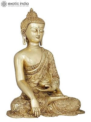 10" Buddha With The Begging Bowl In Brass | Handmade | Made In India