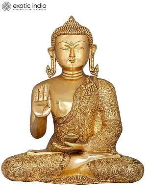 14" Gautama Buddha in Lotus Pose (Padmasana) - Tibetan Buddhist Deity In Brass | Handmade | Made In India