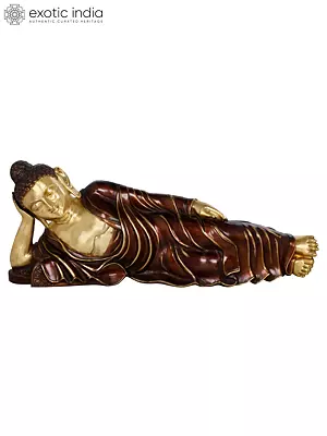 23" Mahaparinirvana Reclining Buddha Brass Statue | Handmade Tibetan Buddhist God Idols