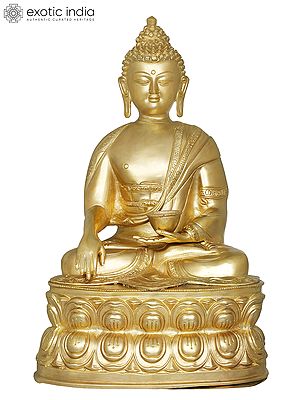 15" Tibetan Buddhist Lord Buddha with Begging Bowl In Brass | Handmade | Made In India