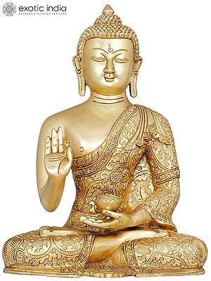 11" Lord Buddha Preaching His Dharma- Tibetan Buddhist In Brass | Handmade | Made In India