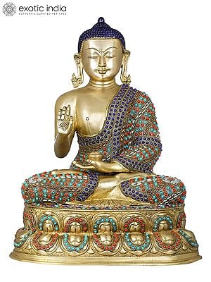 18" Tibetan Buddhist Shakyamuni Buddha on Double Lotus Seat In Brass | Handmade | Made In India