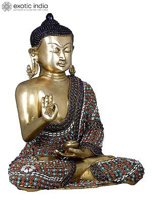 14" Lord Buddha Preaching His Dharma - Tibetan Buddhist In Brass | Handmade | Made In India