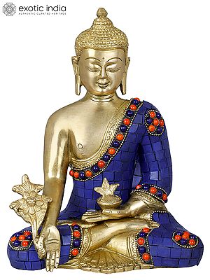 8" Tibetan Buddhist Deity Lapis Buddha of Healing In Brass | Handmade | Made In India