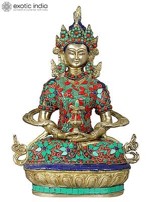 12" Amitabha Buddha with The Vase of Immortality - Tibetan Buddhist In Brass | Handmade | Made In India