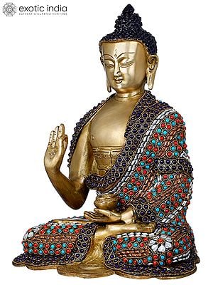 13" Gautam Buddha Preaching His Dharma - Tibetan Buddhist Deity Brass Statue