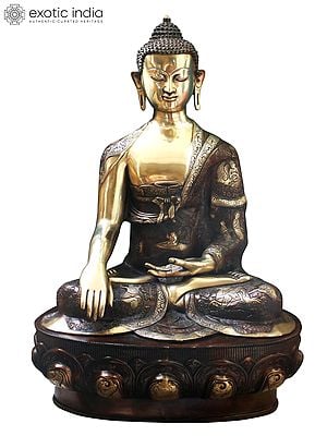 33" Tibetan Buddhist Lord Buddha Seated on Lotus In Brass