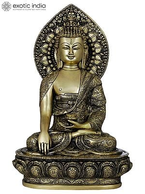 13" Buddha Shakyamuni on Lotus Seat - Tibetan Buddhist In Brass | Handmade | Made In India