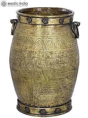 27" Fully Engraved Brass Vessel In Brass | Handmade | Made In India