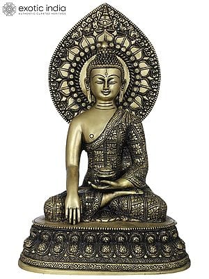 13" Lord Buddha Seated on Double Lotus In Brass | Handmade | Made In India