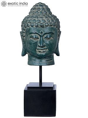 Buddhist Lord Buddha Head on Stand | Brass Statue on Wooden Stand