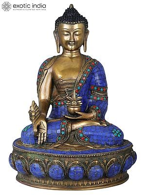 15" Tibetan Buddhist Lapis Buddha of Healing In Brass | Handmade | Made In India