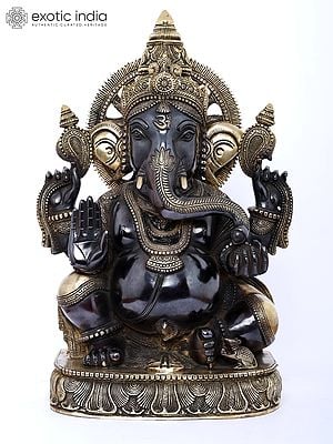 19" Superfine Blessing Surya Ganesha In Brass | Handmade | Made In India