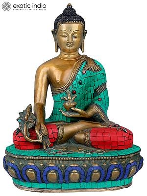 13" Lord Buddha Seated in Padmasana on Lotus Seat- Tibetan Buddhist In Brass | Handmade | Made In India