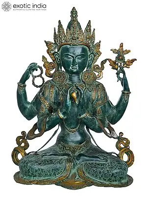 31" Padmasana Shadakshari Lokeshvara In Brass | Handmade | Made In India