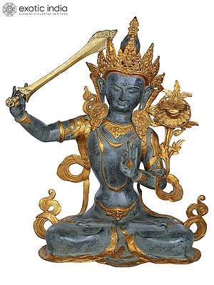 31" Bodhisattva Manjushri, A Striking Bitone Composition In Brass | Handmade