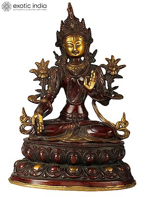 13" Tibetan Buddhist Goddess White Tara In Brass | Handmade | Made In India